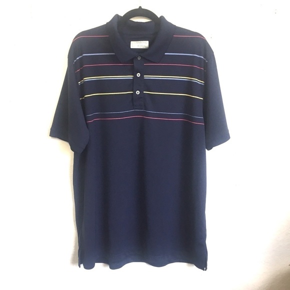PGA Tour Navy Blue Vibrant Striped Fitted Polo - Picture 1 of 6